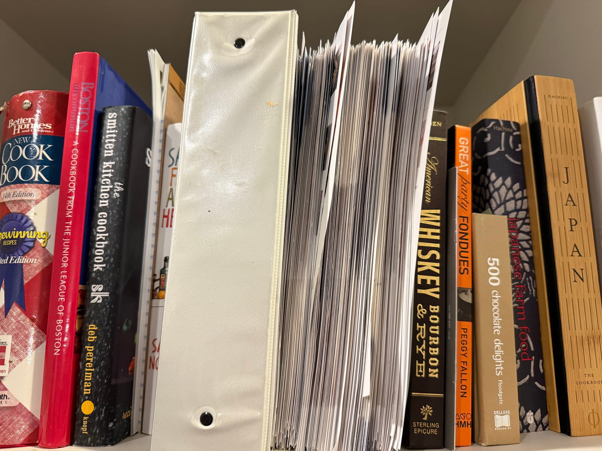 Recipe cards piled above the microwave